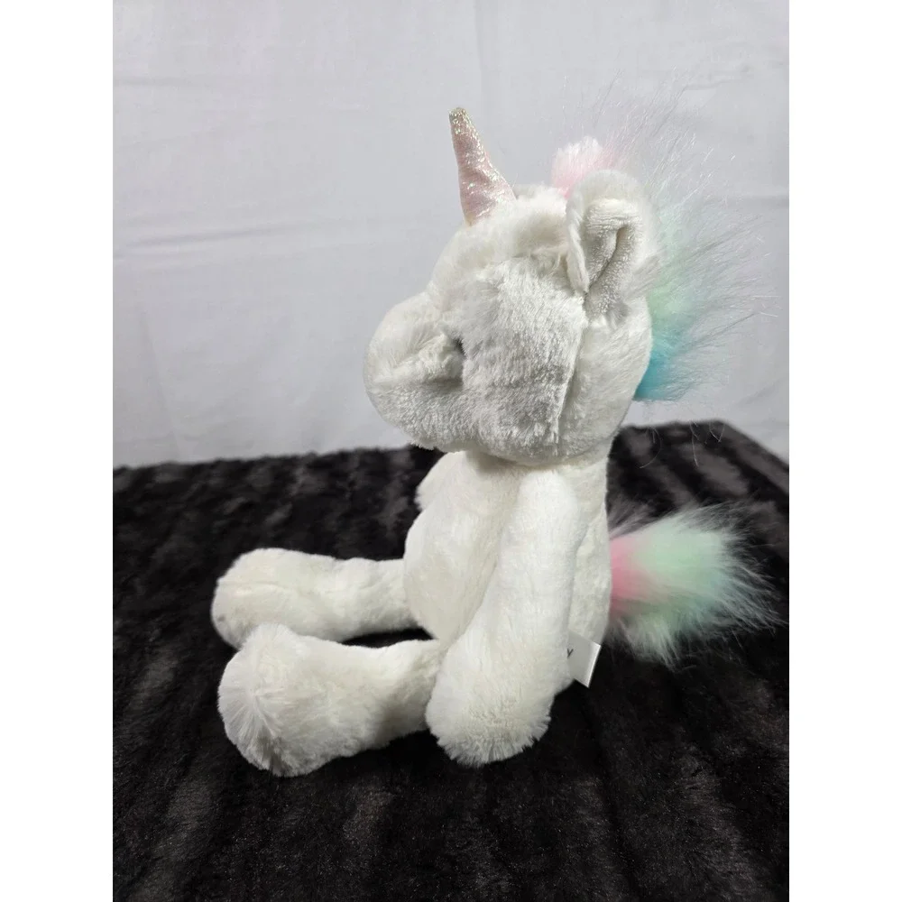 Pinky White Unicorn Plush Stuffed Animal Pastel Rainbow Mane Iridescent Horn